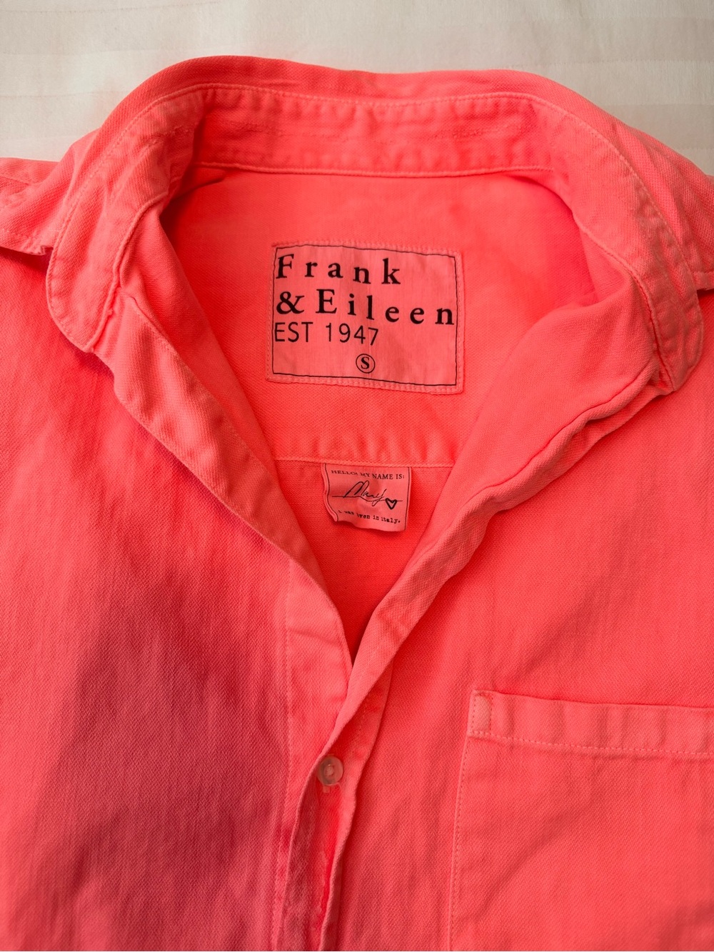 Mary Distressed Denim Shirtdress Neon Coral Frank & Eileen S - Picture 8 of 15
